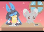  ambiguous_gender animated anthro canine digital_media_(artwork) duo ear_twitch eyes_closed lucario mammal minccino musical_note nintendo nongqiling pencil_(object) pok&eacute;mon pok&eacute;mon_(species) sleeping video_games 