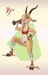  antelope anthro blonde_hair bottomless bra breasts brown_eyes cleavage clitoris clothed clothing cloven_hooves disney female fitness gazelle gazelle_(zootopia) hair hooves horn hyenatig_(artist) legwear long_hair mammal pubes pussy simple_background socks solo sport standing underwear zootopia 