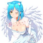  angel_wings animal_ears blue_dress braid breasts cat_ears clearite dress elbow_gloves eyebrows_visible_through_hair french_braid frills gloves huge_breasts light_blue_hair looking_at_viewer moira_(nijisanji) mole mole_on_breast mole_under_mouth nijisanji one_eye_closed red_string smile string virtual_youtuber white_dress white_gloves wings yellow_eyes 