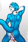  2018 5_fingers anthro anus backsack balls biped black_nose blue_fur blue_tail butt claws digital_media_(artwork) fur gradient_background hi_res humanoid_penis island_(character) looking_at_viewer looking_back male mammal multicolored_fur mustelid nude open_mouth otter penis perineum pink_penis pinup portrait pose rear_view signature simple_background solo standing tattoo three-quarter_portrait tsaiwolf two_tone_fur webbed_hands whiskers white_balls white_claws white_fur yellow_eyes 