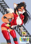  anthro big_breasts black_hair breasts canine cleavage clothed clothing daigaijin female fox fur furryfight_chronicles green_eyes hair high_thighs kalita_(furryfight_chronicles) looking_at_viewer mammal open_clothing orange_fur solo 