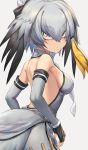  adapted_costume backless_dress backless_outfit bare_back bare_shoulders black_gloves black_hair breasts dress elbow_gloves eyebrows_visible_through_hair fingerless_gloves from_behind gloves grey_hair guchico hair_between_eyes hair_bun head_wings kemono_friends looking_at_viewer medium_breasts medium_hair multicolored_hair orange_hair shoebill_(kemono_friends) side_slit sideboob sleeveless sleeveless_dress solo tsurime yellow_eyes 