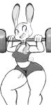  animated anthro barbell big_breasts breasts buckteeth cleavage clothed clothing disney exercise female imago_ic judy_hopps lagomorph long_ears mammal midriff navel purple_eyes rabbit shirt simple_background solo standing sweat teeth thick_thighs weightlifting weights white_background wide_hips workout zootopia 
