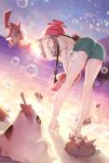  ass bag barefoot beach beanie bent_over black_hair bubble fireworks from_behind gen_4_pokemon gen_7_pokemon green_shorts handbag hat highres mizuki_(pokemon) open_mouth pokedex pokemon pokemon_(creature) pokemon_(game) pokemon_sm pyukumuku red_hat rotom rotom_dex sandygast short_hair short_sleeves shorts sky water zuizi 