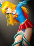  1girl bdsm blonde_hair blue_eyes bondage bound cape dc dc_comics empty_eyes highres humiliation imminent_rape long_hair rape saliva sexual_objectification slave solo source_request supergirl tears tentacle torn_clothes torture you_gonna_get_raped 
