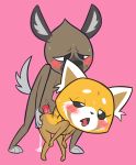  1boy 1girl aggressive_retsuko animal_ears artist_name ass_grab barefoot bent_over black_eyes black_sclera blush cum cum_in_pussy dated erection flat_chest full_body furry haida half-closed_eyes hands_on_knees hetero highres interspecies jobbythehong nipples no_humans nude open_mouth panda_ears paws penis pigeon-toed pink_background retsuko sex signature simple_background standing sweat tail tongue tongue_out uncensored uneven_eyes vaginal white_eyes 