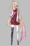  bangs black_legwear blonde_hair commentary fang glasses hal-bard highres light_blue_hair long_hair long_sleeves multicolored_hair original pink_hair red_eyes shoes thighhighs vampire very_long_hair virtual_youtuber wide_sleeves zipper zipper_pull_tab 