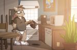  anthro beard beverage briefs brown_hair caprine clothing coffee coffeepot ear_piercing eyewear facial_hair gary_(tinydeerguy) gauged_ear glasses goat hair inside kitchen legwear male mammal piercing plant socks tighty_whities tinydeerguy tired underwear white_socks white_underwear 