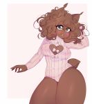  big_breasts blush bow breasts brown_fur cleavage_cutout clothing cute darkie_(yeagar) female fur green_irises humanoid humanoid_hands simple_background slightly_chubby smile solo standing sweater thick_thighs turtleneck_sweater white_background wide_hips yeagar 