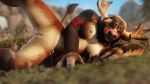  2018 3d_(artwork) anthro bovine breasts colonelyobo digital_media_(artwork) female highmountain_tauren horn lying mammal nipples nude on_side pussy raised_leg solo tauren video_games warcraft 