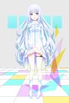  azaka_(pipponao) blue_eyes boots collar commentary_request eyebrows_visible_through_hair floor highres locks long_hair long_sleeves looking_at_viewer open_mouth original shirt skirt thigh_strap very_long_hair virtual_youtuber white_footwear white_hair white_shirt white_skirt 