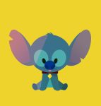  2018 absurd_res alien black_eyes blue_fur blue_nose chibi collar cute digital_media_(artwork) disney experiment_(species) front_view fur head_tuft hi_res jenna_hamzawi lilo_and_stitch lineless notched_ear simple_background sitting smile solo stitch tongue tongue_out tuft yellow_background 
