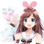  :d a.i._channel absurdres blue_eyes blush brown_hair commentary_request eyebrows_visible_through_hair floral_background hairband highres kizuna_ai lace-trimmed_sleeves long_hair looking_at_viewer multicolored_hair open_mouth pink_hair pink_hairband pink_ribbon ribbon ririka_(ab-yuri) sailor_collar salute smile solo streaked_hair upper_body virtual_youtuber white_background 