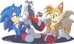  anthro balls blue_eyes canine chest_tuft clothing duo erection foot_focus footwear fox fur gloves green_eyes hedgehog legwear male mammal miles_prower open_mouth penis senshion shoes sitting socks sonic_(series) sonic_the_hedgehog sweat text tuft 