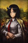  1girl black_hair breasts green_eyes kuroki_tomoko long_hair mona_lisa noir_holic smile tie watashi_ga_motenai_no_wa_dou_kangaetemo_omaera_ga_warui! 