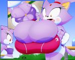  anthro areola big_breasts blaze_the_cat breast_expansion breasts clothed clothing feline female fur gloves hair huge_breasts hyper hyper_breasts mammal nipples shocked slickehedge solo sonic_(series) video_games voyeur wardrobe_malfunction 