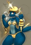  anthro anthrofied breasts clothed clothing elpatrixf female mammal navel nintendo pok&eacute;mon pok&eacute;mon_(species) pok&eacute;morph red_eyes samurott simple_background solo standing video_games 