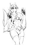  anthro belly_rub black_and_white black_eyes blush breasts camel_toe canine clothing disembodied_hand dog duo female lying mammal midriff monochrome on_back queblock shorts unbuttoned_pants 