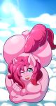  2016 anthro anthrofied barefoot big_breasts big_butt blue_eyes breasts butt earth_pony eikasianspire equine female friendship_is_magic hair hi_res horse looking_at_viewer mammal my_little_pony nude one_eye_closed open_mouth outside pink_hair pinkie_pie_(mlp) pony slightly_chubby solo 