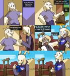  accent asriel_dreemurr boss_monster caprine delta_rune dessert english_text facial_hair food fur horn human ice_cream long_ears mammal mustache potoobrigham protagonist_(undertale) text toriel undertale video_games white_fur 