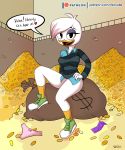  &lt;3 2018 anthro avian beak bird bottomless breasts clothed clothing coin condom digital_media_(artwork) disney duck ducktales ducktales_(2017) english_text eyelashes female fezcake hair half-closed_eyes lena_(ducktales) looking_at_viewer male male/female money money_bag money_bin open_mouth panties short_hair sitting sneakers solo text underwear white_hair young 