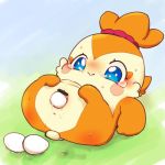  anthro anus avian blue_eyes blush blush_sticker censored cocotama egg female himitsu_no_cocotama lying nude on_back oviposition pussy pussy_juice sakaeguchi_okarina semi-anthro solo suei_(cocotama) sweat tears 