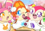  ambiguous_gender anthro awawa_(cocotama) blue_eyes blush blush_sticker chocolanshare clothed clothing cocotama featureless_limbs female green_eyes group himitsu_no_cocotama looking_at_viewer mammal one_eye_closed open_mouth open_smile orange_eyes outside pokarin_(cocotama) purple_eyes smile syamu_(cocotama) ten tongue 