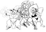  2018 anthro arrow avian big_breasts bikini_armor bird boots bra breasts canine cleavage clothed clothing dress ear_ribbon fabianoferreira female fire footwear fox fur group hair hat huge_breasts knife magic mammal melee_weapon monochrome multi_tail nipple_bulge open_mouth overweight panties pig plaga porcine quiver simple_background sketch sssonic2 sword thick_thighs underwear voluptuous weapon white_background witch_hat 
