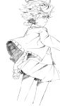  absurdres ahoge emma_(yakusoku_no_neverland) from_behind greyscale highres jacket long_sleeves looking_back miniskirt monochrome official_art short_hair sketch skirt solo transparent_background yakusoku_no_neverland 