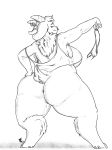  anthro anus big_breasts big_butt bottomless breasts butt caprine clothed clothing facial_piercing female fur goat greyscale hair hi_res horn looking_at_viewer looking_back mammal monochrome nose_piercing nose_ring overweight overweight_female panties piercing pussy rear_view sketch solo triplecorne underwear 