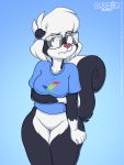  2018 anthro bottomless clothed clothing daxzor digital_media_(artwork) eyewear female glasses hair hi_res mammal sabrina_(sabrina_online) sabrina_online signature skunk solo white_hair 