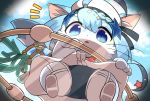  1girl artist_request blue_eyes blue_hair cat cat_busters furry short_hair solo swimsuit 