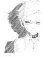  absurdres greyscale highres looking_at_viewer male_focus monochrome norman_(yakusoku_no_neverland) official_art shadow short_hair sketch solo tattoo transparent_background upper_body yakusoku_no_neverland 
