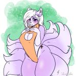  2018 arnachy bat blush breasts cat_keyhole cleavage clothed clothing fak&eacute;mon fluffy fluffy_tail fur hair hand_on_breast hybrid keyhole looking_at_viewer mammal multi_tail ninetales nintendo pink_fur pok&eacute;mon pok&eacute;mon_(species) purple_eyes sweater thick_thighs video_games virgin_killer_sweater voluptuous white_hair 