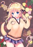 :d animal_ears bangs berries black_ribbon blonde_hair blue_eyes blue_skirt blush breasts candy candy_cane collared_shirt dog_ears dog_girl dog_tail dress_shirt eyebrows_visible_through_hair fang food fruit gingerbread_man hair_between_eyes hair_ribbon hands_up lemon long_hair long_sleeves open_mouth original paw_pose piyodera_mucha plaid plaid_skirt pleated_skirt ribbon shirt skirt sleeves_past_wrists small_breasts smile solo star sweater tail tail_raised white_shirt yellow_sweater 