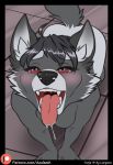  all_fours azaleesh black_hair black_nose blush breasts canine close-up drooling female hair half-closed_eyes mammal nude open_mouth raised_tail red_eyes saliva sharp_teeth tarja teeth tongue tongue_out wolf 