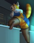  aggressive_retsuko anthro anus aoino_broome big_butt big_pussy butt clothed clothing desk female footwear hand_on_butt looking_back mammal pussy pussy_juice red_panda retsuko shoes short_stack slightly_chubby solo standing thick_thighs 