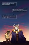  anthro asgore_dreemurr boss_monster cape caprine clothing crown deaderrose dialogue duo english_text facial_hair flower fur gerson goat goatee happy hat hi_res horn long_ears mammal plant reptile scalie shell simple_background sky star text turtle undertale video_games white_fur 