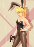  animal_ears bare_shoulders black_legwear blonde_hair breasts bunny_tail bunnysuit cleavage closed_mouth collarbone covered_navel cowboy_shot dated eyebrows_visible_through_hair fake_animal_ears fake_tail frown glaring gun half-closed_eyes hand_on_hip handgun holding holding_gun holding_weapon kasamoto_eri leotard medium_breasts metal_slug muscle muscular_female nail_polish pantyhose raised_eyebrow red_nails sasisage shadow short_hair solo standing strapless strapless_leotard tail weapon weapon_request wrist_cuffs yellow_eyes 
