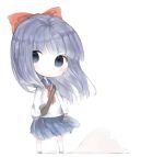  :/ bad_id bad_pixiv_id bangs blue_eyes blue_hair blue_sailor_collar blue_skirt blush bow brown_footwear chibi closed_mouth cottontailtokki dust_cloud eyebrows_visible_through_hair hair_bow kneehighs long_sleeves pipimi pleated_skirt poptepipic red_bow sailor_collar school_uniform serafuku shirt skirt solo v-shaped_eyebrows white_background white_legwear white_shirt 