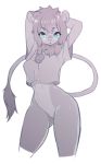  2018 abs anthro blue_eyes bottomless breasts clothed clothing coffeechicken feline female fluffy freckles hand_behind_head lion looking_at_viewer mammal mane open_mouth pussy shirt simple_background sketch thigh_gap white_background wide_hips 