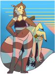 :3 abigail_(potoobrigham) alpha_channel blue_eyes bottomless carrying claws clothed clothing duo female fluffy fluffy_tail furret happy kori_(potoobrigham) mimikyu nintendo pok&eacute;mon pok&eacute;mon_(species) potoobrigham shirt smile stripes summer tank_top unamused video_games 