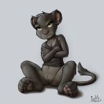  annoyed anthro black_skin clothing crossed_arms cub feline female flat_chested front_view glaring grumpy hi_res iztli lion mammal midriff navel pawpads pussy shirt signature sitting solo spread_legs spreading tank_top tomboy young 