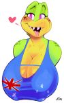  &lt;3 2018 anthro australia big_breasts breasts bust_portrait cleavage clothed clothing croc_(vimhomeless) crocodile crocodilian female hi_res huge_breasts looking_at_viewer non-mammal_breasts open_mouth portrait purple_eyes reptile scalie sharp_teeth solo teeth vimhomeless 