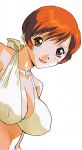  bikini_top breasts brown_eyes brown_hair cleavage covered_nipples halter_top halterneck highres large_breasts looking_at_viewer official_art open_mouth short_hair simple_background smile solo super_real_mahjong tanaka_ryou toyohara_etsuko upper_body white_background 