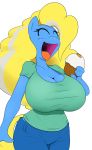  angelthecatgirl anthro big_breasts blue_fur breasts carrot clothing cupcake equine female food fur hair happy hi_res horse mammal multicolored_hair my_little_pony pixie_(character) pony solo tongue vegetable 