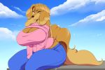  2018 anthro big_breasts breasts canine cleavage clothed clothing cyrus_physhor dog dogmom female hair hi_res jeans keyhole_turtleneck long_hair looking_at_viewer mammal mature_female mother pants parent saluki smile solo sweater thick_thighs translucent_hair 