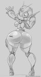  big_butt breasts butt car conditional_dnp english_text female greyscale hi_res humanoid living_machine looking_at_viewer looking_back machine monochrome robot smile solo text vehicle wide_hips xopachi 