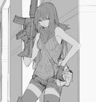  assault_rifle bandana_over_mouth girls_frontline gloves gun m4_carbine m4a1_(girls_frontline) monochrome osu5i reloading rifle sleeveless solo weapon 