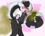  2018 4_fingers anthro anus backsack balls big_butt bulge butt clothed clothing digital_media_(artwork) erection fart hair male mammal nastysashy_(artist) open_mouth pink_eyes pink_nose skunk spread_butt spreading suit tongue tongue_out 